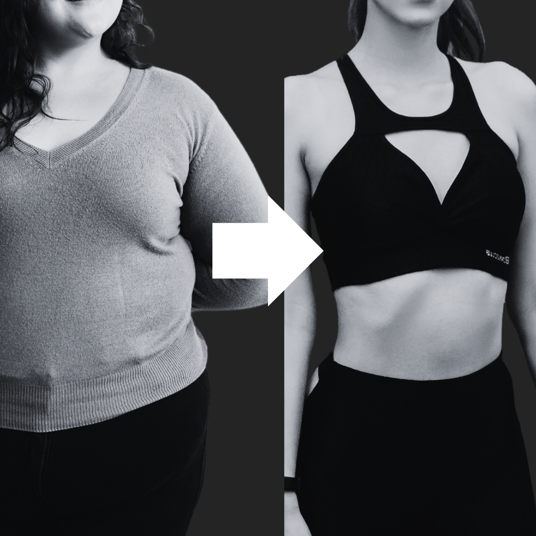 太った女性とモデル体型ダイエットした後の痩せた体型の女性のビフォアーアフター